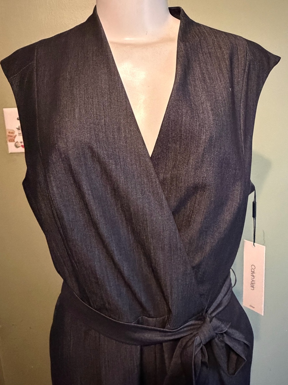 Calvin Klein Dark Denim Gray Sleeveless Wrap Jumpsuit size 12